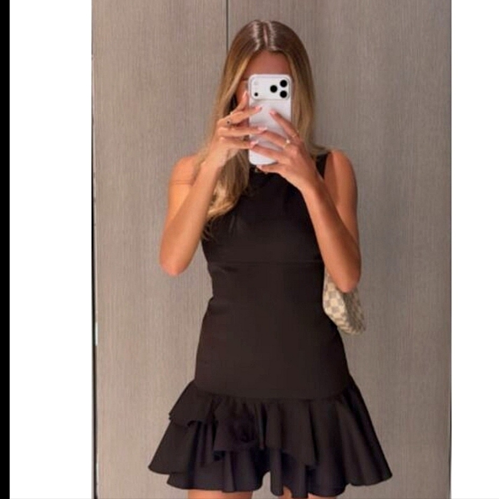 ZARA NWT Short Ruffled Dress in Chocolate Brown Size M - Picture 4 of 16